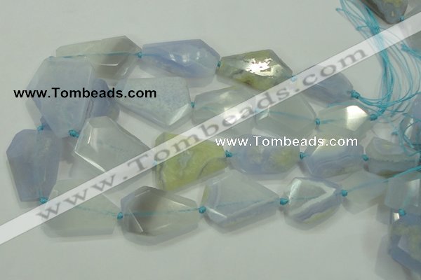 CNG495 15 inches 15*20mm – 30*45mm faceted nuggets blue chalcedony beads