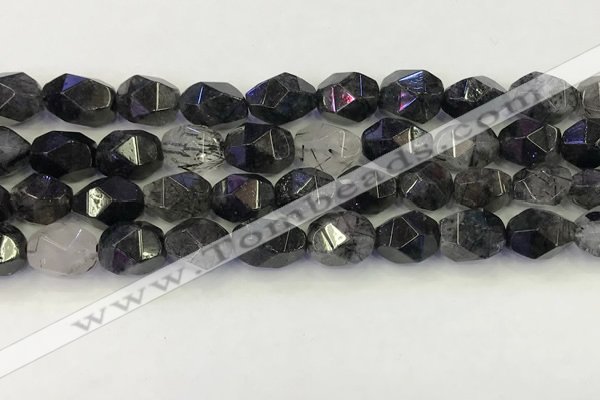 CNG6957 10*12mm - 12*16mm faceted nuggets black rutilated quartz beads