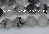 CNG7246 15.5 inches 8mm faceted nuggets black rutilated quartz beads
