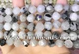 CNG8734 15.5 inches 10mm faceted nuggets black rutilated quartz beads