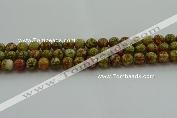 CNS604 15.5 inches 12mm round green dragon serpentine jasper beads