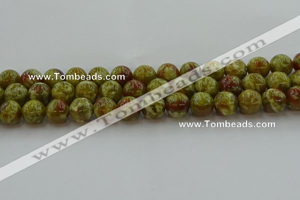 CNS605 15.5 inches 14mm round green dragon serpentine jasper beads
