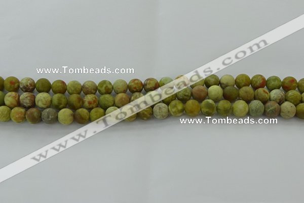 CNS650 15.5 inches 6mm round matte green dragon serpentine jasper beads