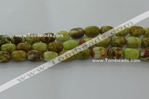 CNS663 15.5 inches 12*16mm drum green dragon serpentine jasper beads