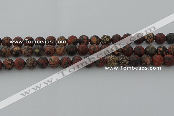 COB673 15.5 inches 10mm round matte red snowflake obsidian beads