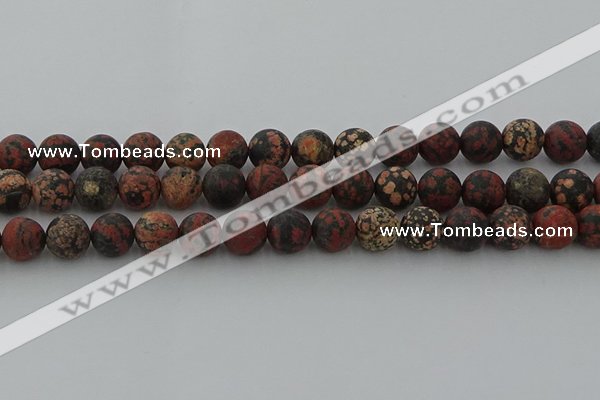 COB674 15.5 inches 12mm round matte red snowflake obsidian beads