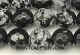 COB771 15 inches 8mm faceted round snowflake obsidian beads