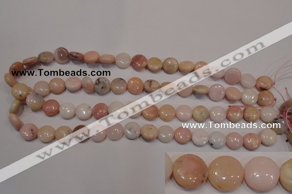 COP1014 15.5 inches 12mm flat round natural pink opal gemstone beads