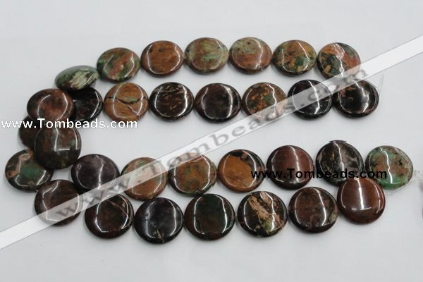 COP607 15.5 inches 25mm flat round green opal gemstone beads