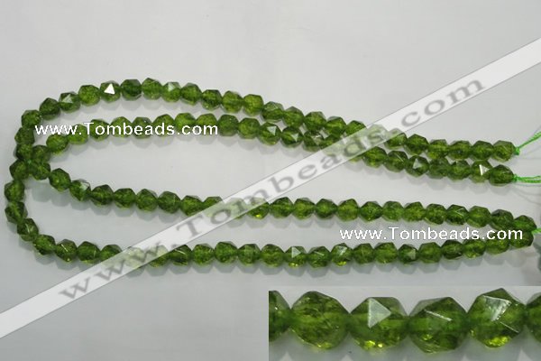 COQ116 15.5 inches 8mm faceted nuggets dyed olive quartz beads