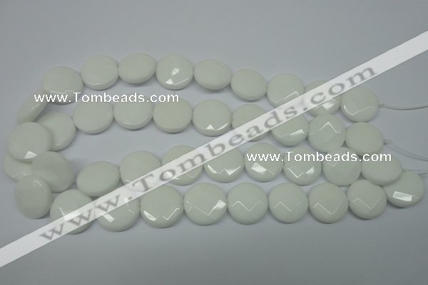CPB305 15 inches 20mm faceted coin white porcelain beads