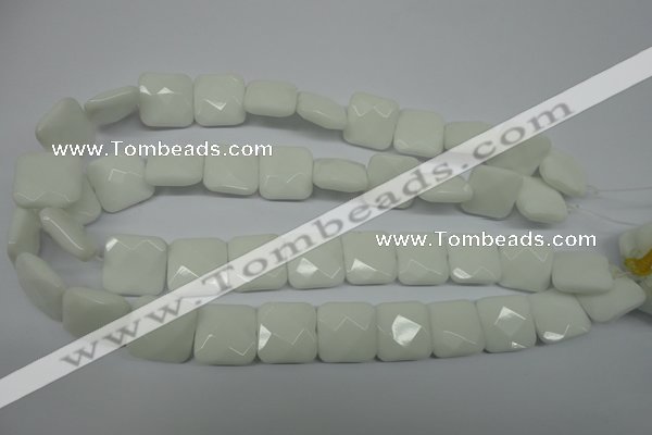 CPB324 15 inches 20*20mm faceted square white porcelain beads