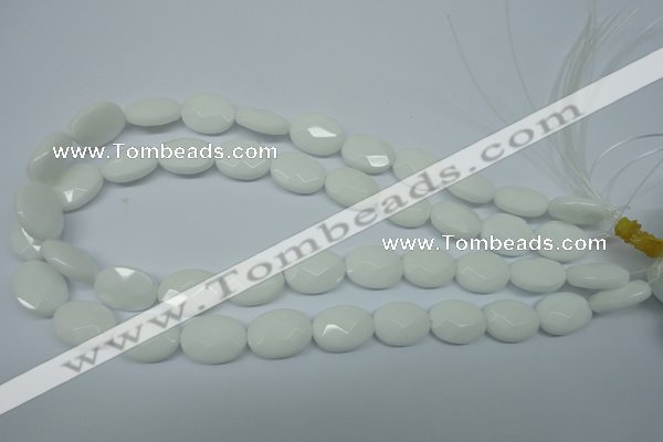 CPB336 15 inches 10*14mm faceted oval white porcelain beads