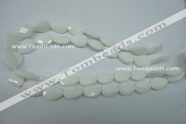 CPB345 15 inches 10*14mm faceted flat teardrop white porcelain beads