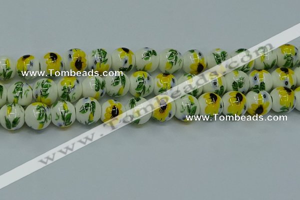 CPB735 15.5 inches 14mm round Painted porcelain beads