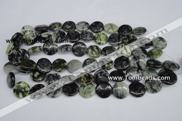 CPJ215 15.5 inches 18mm flat round green picasso jasper beads