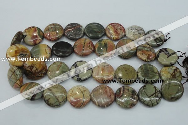 CPJ28 15.5 inches 25mm flat round picasso jasper beads wholesale