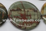 CPJ39 15.5 inches 55mm flat round picasso jasper beads wholesale