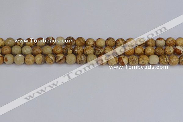CPJ557 15.5 inches 8mm faceted round picture jasper beads