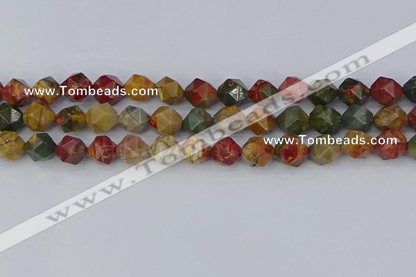 CPJ628 15.5 inches 10mm faceted nuggets picasso jasper beads
