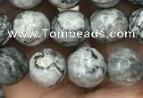 CPJ642 15.5 inches 8mm faceted round grey picture jasper beads