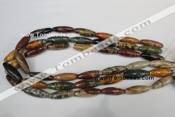 CPJ72 15.5 inches 10*30mm rice picasso jasper gemstone beads