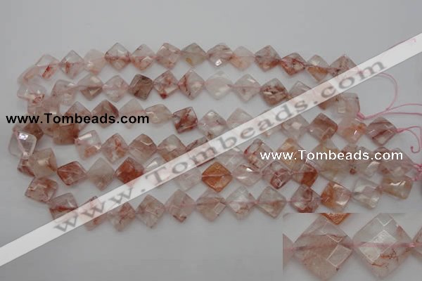 CPQ225 15.5 inches 12*12mm faceted diamond natural pink quartz beads