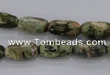 CPS129 15.5 inches 8*16mm faceted rice green peacock stone beads