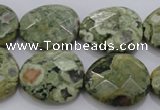 CPS150 15.5 inches 20*25mm faceted freeform green peacock stone beads