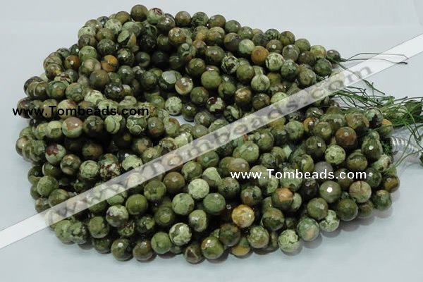 CPS57 15.5 inches 10mm faceted round green peacock stone beads