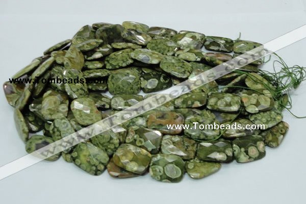 CPS80 15.5 inches 15*20mm faceted rectangle green peacock stone beads