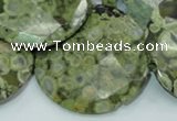 CPS88 15.5 inches 40mm faceted flat round green peacock stone beads