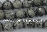 CPT114 15.5 inches 12mm faceted round grey picture jasper beads