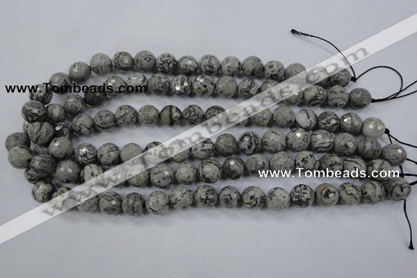 CPT114 15.5 inches 12mm faceted round grey picture jasper beads