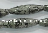 CPT124 15.5 inches 12*40mm rice grey picture jasper beads