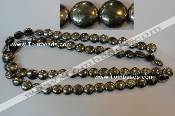 CPY302 15.5 inches 12mm flat round pyrite gemstone beads wholesale