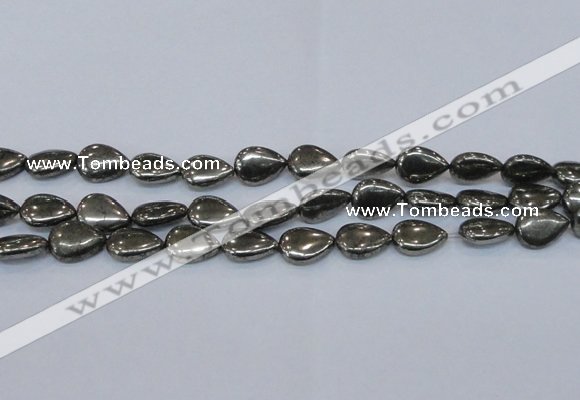 CPY578 15.5 inches 13*18mm flat teardrop pyrite gemstone beads