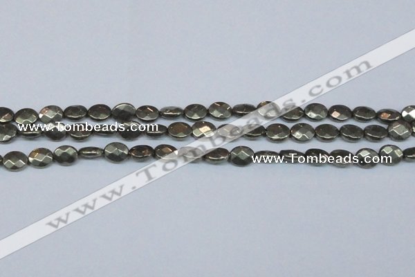 CPY631 15.5 inches 8*10mm faceted oval pyrite gemstone beads