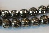 CPY75 15.5 inches 10mm carved round pyrite gemstone beads wholesale