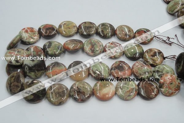 CRA12 15.5 inches 25mm flat round natural rainforest agate beads