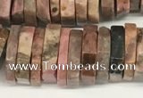 CRB1086 15.5 inches 5*20mm - 6*22mm faceted heishi rhodonite beads