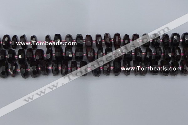 CRB1412 15.5 inches 6*12mm faceted rondelle red garnet beads