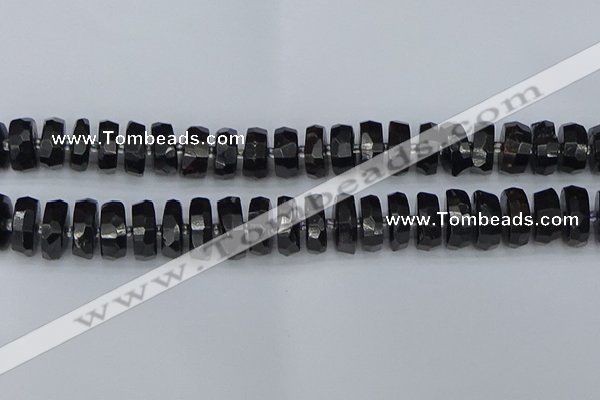 CRB1424 15.5 inches 8*16mm faceted rondelle black tourmaline beads