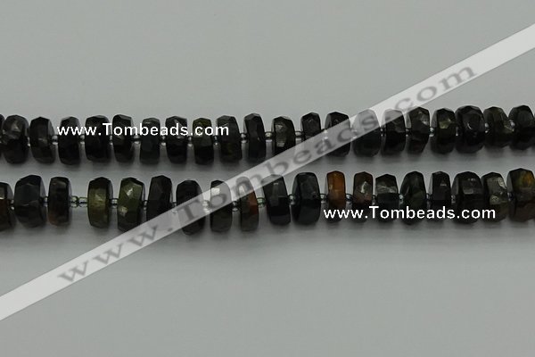 CRB1442 15.5 inches 6*12mm faceted rondelle blue tiger eye beads