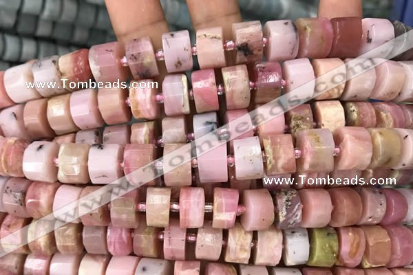 CRB2075 15.5 inches 7mm - 8mm faceted tyre pink opal beads