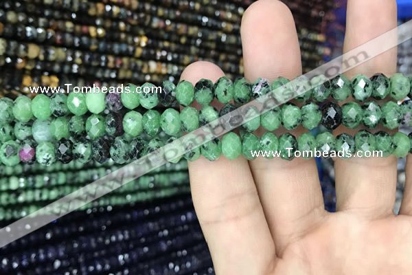 CRB3037 15.5 inches 5*8mm faceted rondelle ruby zoisite beads