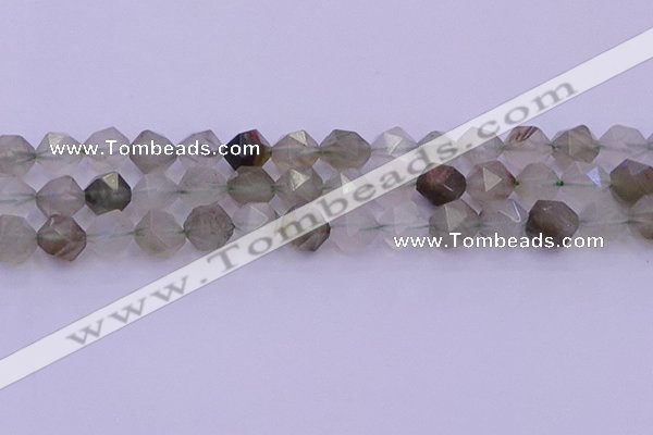 CRH614 15.5 inches 12mm faceted nuggets green rabbit hair beads
