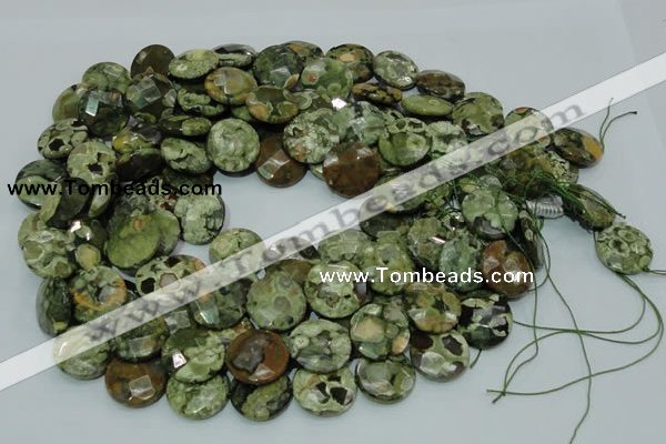 CRH87 15.5 inches 20mm faceted flat round rhyolite beads wholesale
