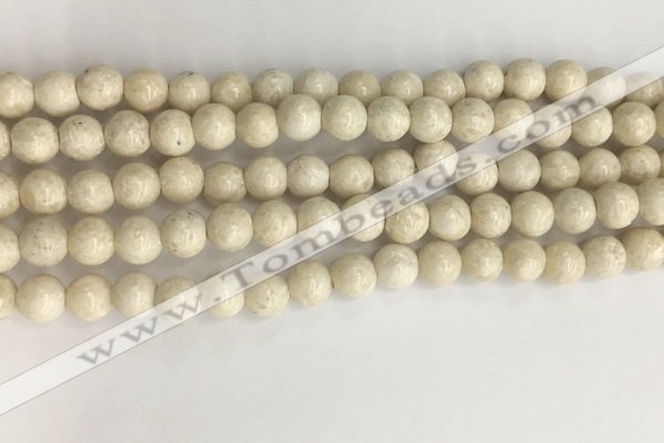 CRJ621 15.5 inches 6mm round white fossil jasper beads wholesale
