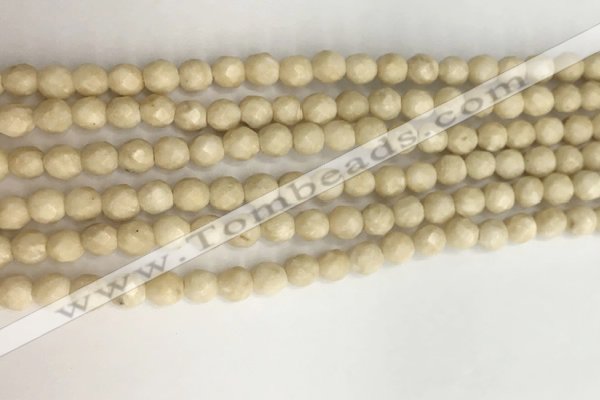 CRJ626 15.5 inches 4mmm faceted round white fossil jasper beads